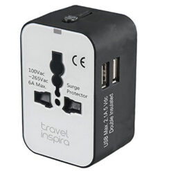 Travel Inspira Universal All in One Worldwide Travel Power Plug Wall AC Adapter Charger with Dual USB Charging Ports for USA EU UK AUS