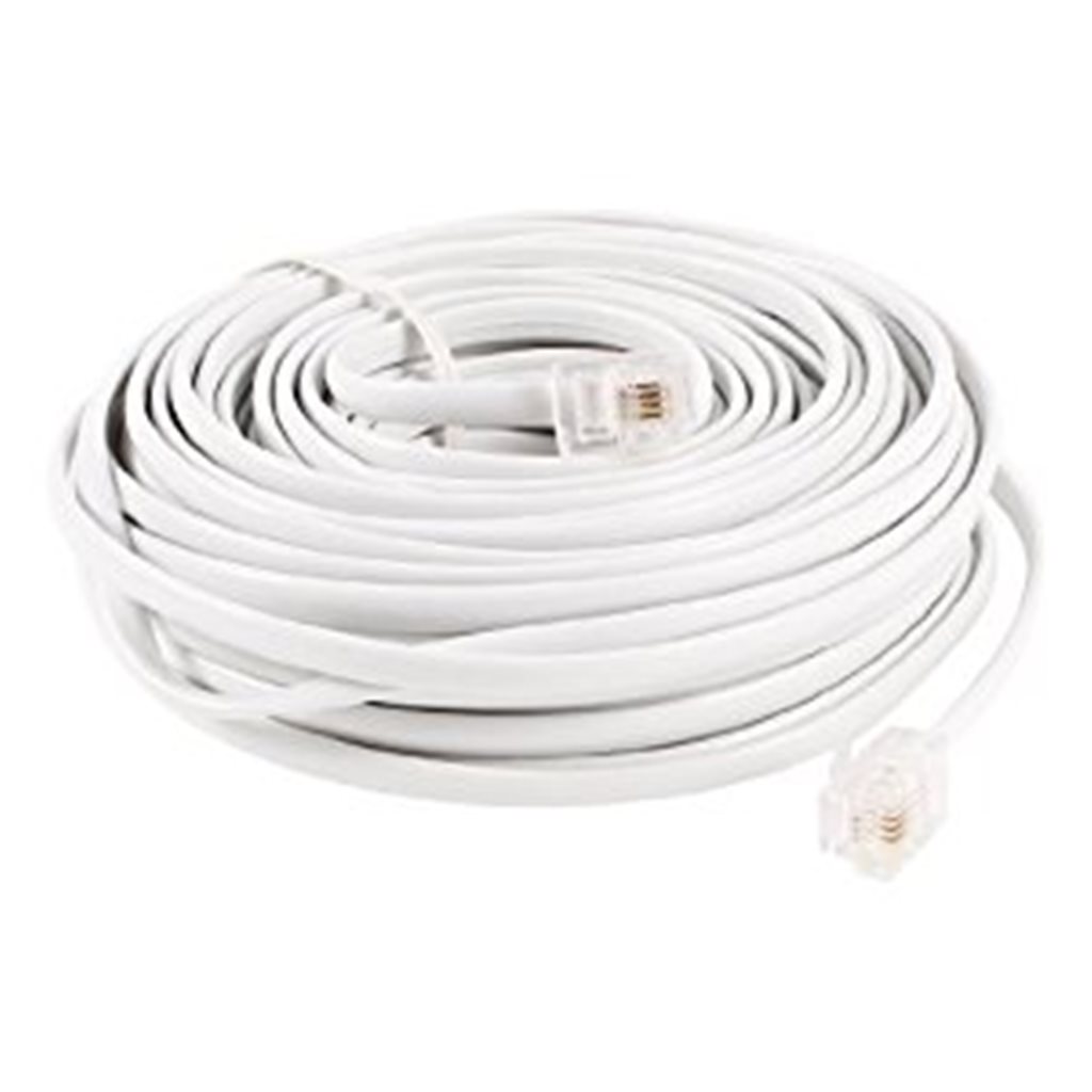100FT Telephone Extension Cord – RJ11 Cable With Coupler & 30 Clips, White, For Landline Phone Extension