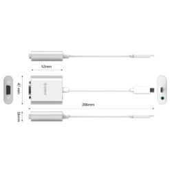 Orico Aluminum Type-C To VGA Adapter With Audio Output - Mac Style - 1920 x 1080P Full HD - Silver 02