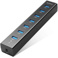 Orico 7 Port USB Hub, SuperSpeed USB 3.0 with 3.3 Ft Power Cord and Data Cable for Windows Mac Linux PC Laptop