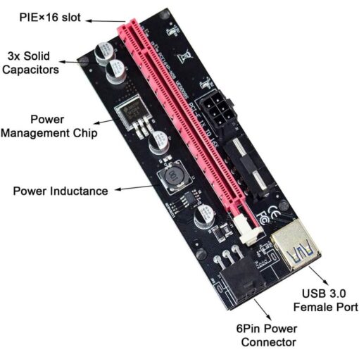 6 Pack VER009S PCI-E Riser Card PCIe 1x to 16x USB 3.0 Data Cable Graphic Extension For Bitcoin GPU Mining Powered Riser Adapter Card