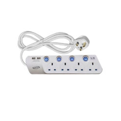 Total AC Power Extension 4 Sockets 2 USB 2m Cord