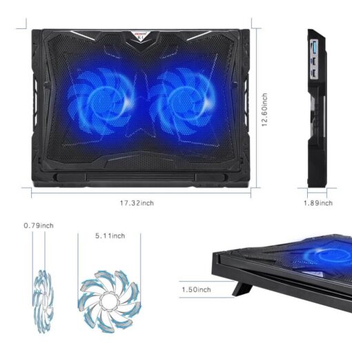JM MAXPRO Laptop Cooling Pad With 2 Speed Adjustable Quiet Cooling Fan For Gaming Notebook 15.6 inch To 19 inch - Image 4