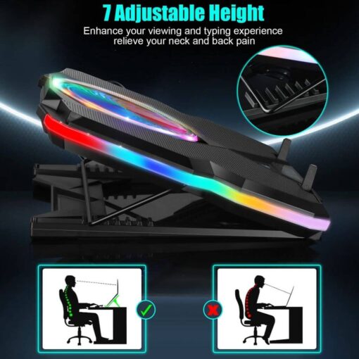 CoolCold Laptop Cooler Cooling Pad RGB Notebook Cooler With 5 Fan Dual USB Port 2500 RPM - Image 3