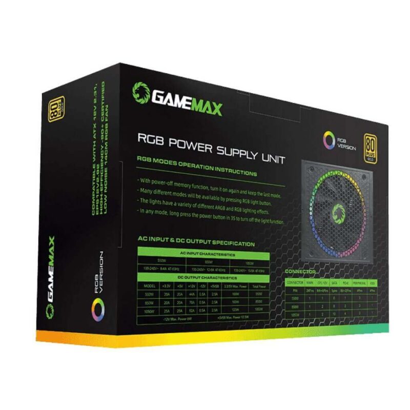 GameMax RGB 550W Gold Gaming Power Supply
