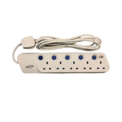 Total AC Power Extension 5 Sockets 3m Cord With Individual Switch