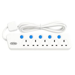 Total AC Power Extension 5 Sockets 3m Cord With Individual Switch