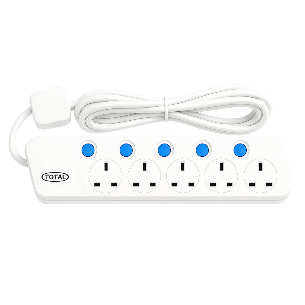 Total AC Power Extension 5 Sockets 3m Cord With Individual Switch