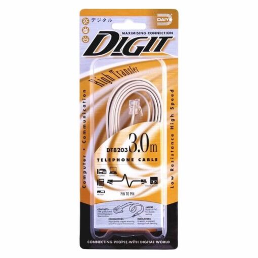 Daiyo Digit DT8203 Pin To Pin Telephone Cable 3 Meters
