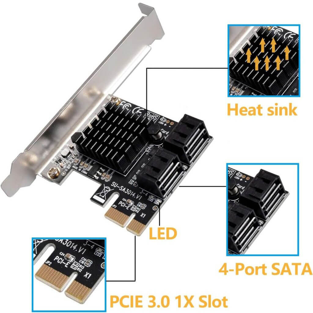 PCI-E To SATA 3.0 Expansion Card With 4 Port Built-In SSD Hard Drive Adapter - Image 5