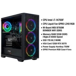 i7 Gaming PC Intel i7-14700F Graphics Card RTX 5070 12GB Memory RAM 32GB & 1TB SSD M.2 NVME