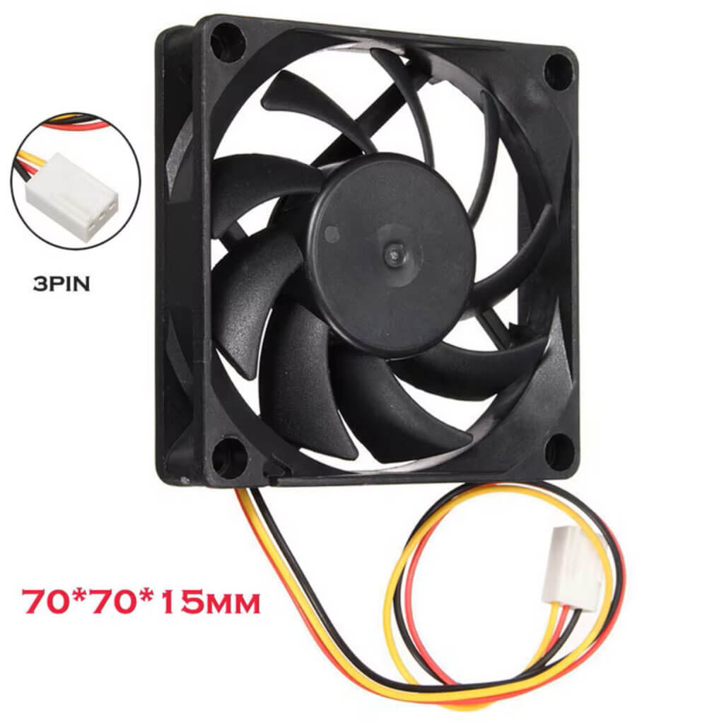 Computer Case Fan 70x70x15mm With 3-Pin Connector Black - Image 2