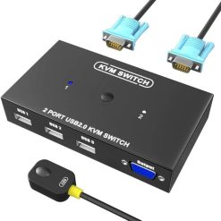 VGA KVM Switch 2 Port Manual USB 2.0 With Desktop Controller