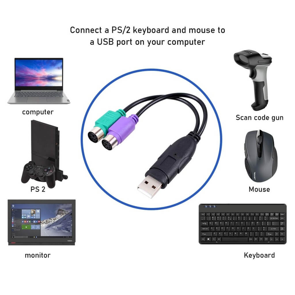 Dual PS2 Female To USB Male Converter Cable For Keyboard & Mouse - Image 5